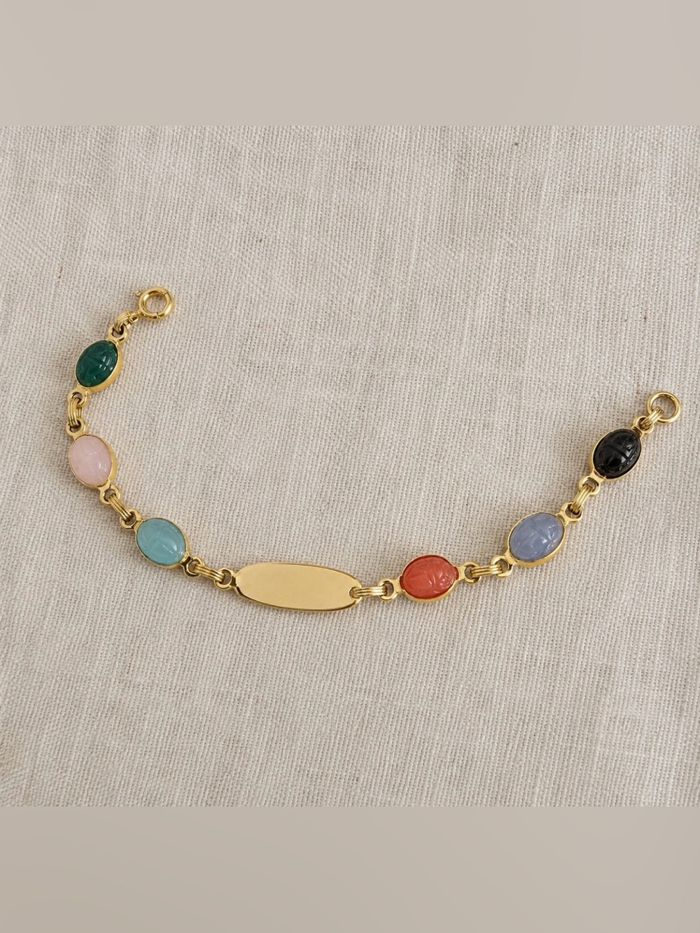 Vintage Gold Multicolor Scarab Bracelet 7”